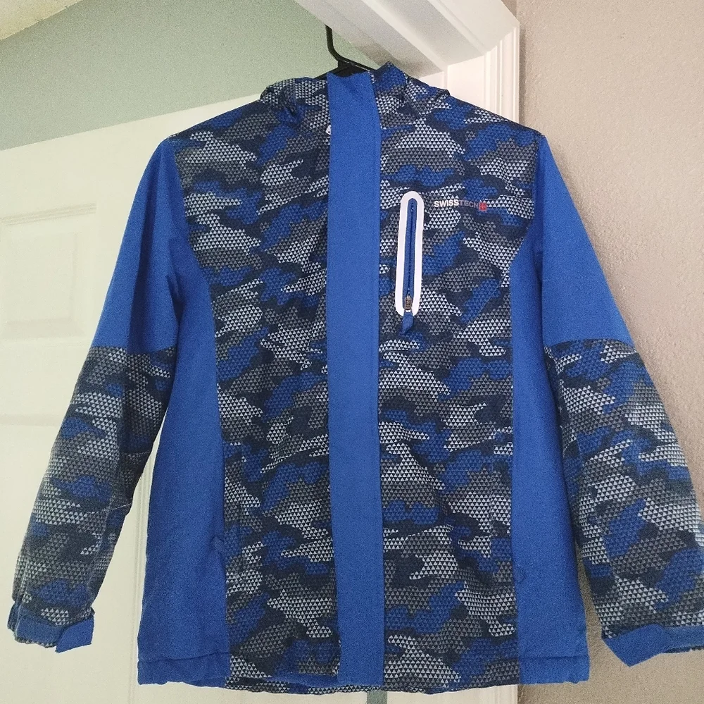 Swiss Tech Coat Unisex Fleece Lined Warm Adj Sleeve Reflective Child Size 10-12 - Picture 1 of 6